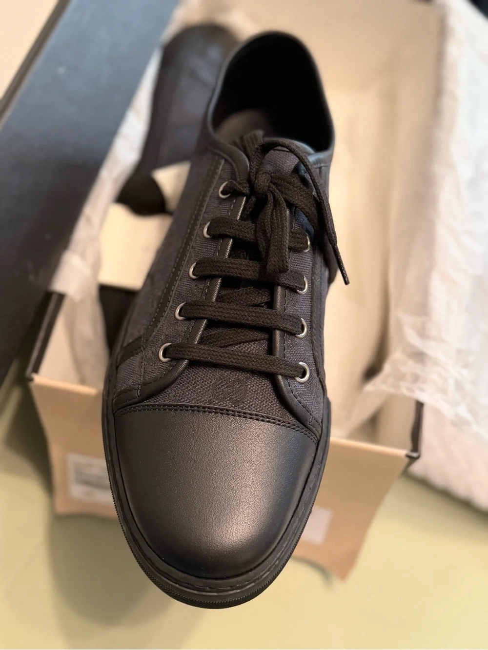 Gucci Black GG Canvas Low Top Sneakers with Leather Trim